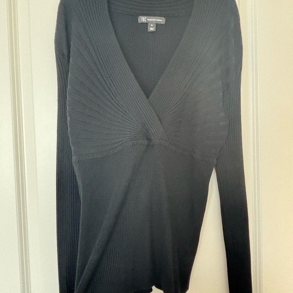 INC International Concepts Black V-Neck Sweater